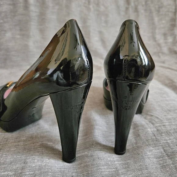 Louis Vuitton Patent Leather Open-Toe Luxury Pump Heels Size 7.5 US (Worn 2x) - Picture 12 of 16